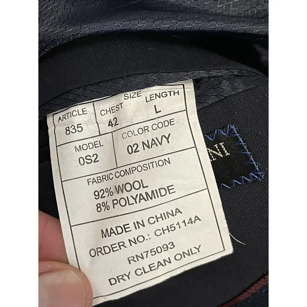 GIORGIO COSANI Suit Jacket Mens 42 L Wool Blue Sport Coat Navy N77